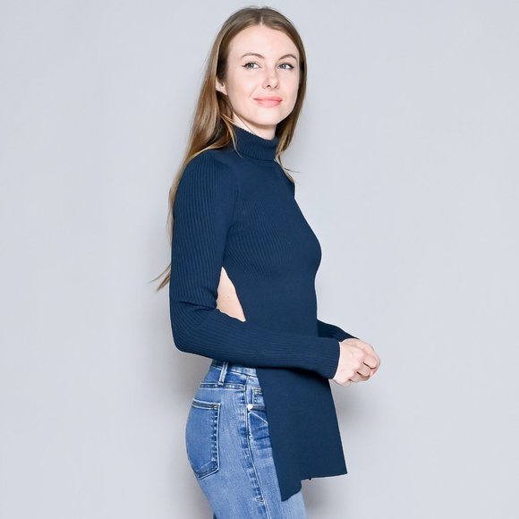Peter Do Sweaters | Peter Do Open-Back Ribbed-knit Turtleneck Top | Color: Blue | Size: S | Pm-34937813's Closet